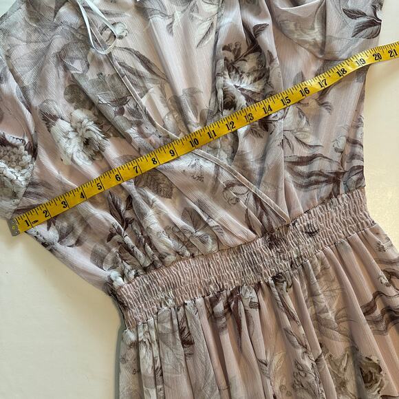 Alexa B Nites NEW Floral Shimmery Maxi Dress Womens Sz 14 Lavender Smocked Long - Picture 7 of 8